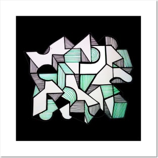 Abstract geometric black green Posters and Art